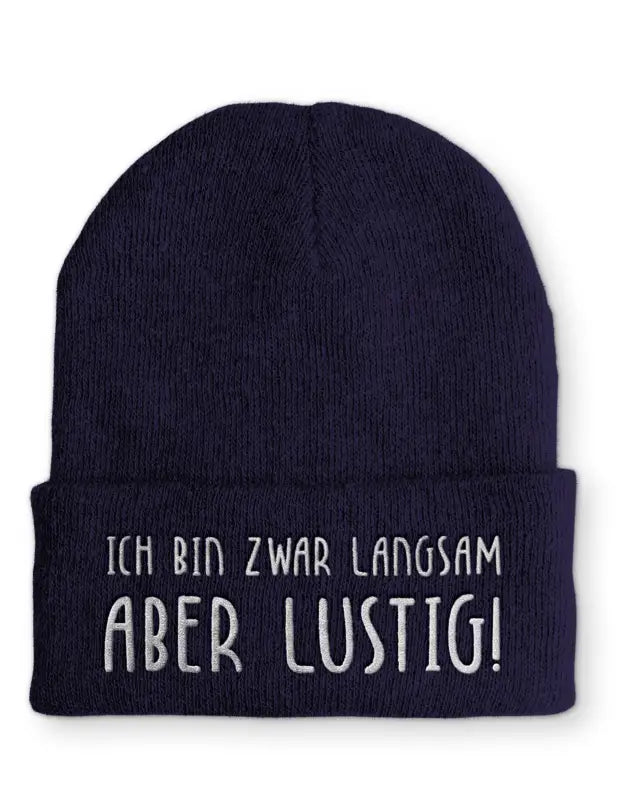 
                      
                        Beanie Mütze Ich bin zwar langsam aber lustig! nach Statement mit Spruch - Navy
                      
                    