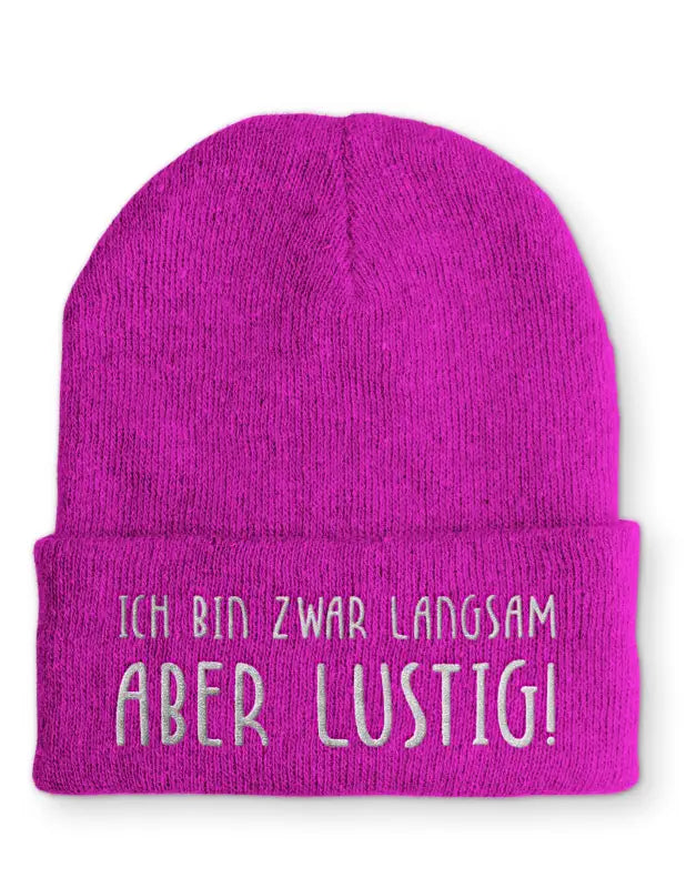 
                      
                        Beanie Mütze Ich bin zwar langsam aber lustig! nach Statement mit Spruch - Pink
                      
                    