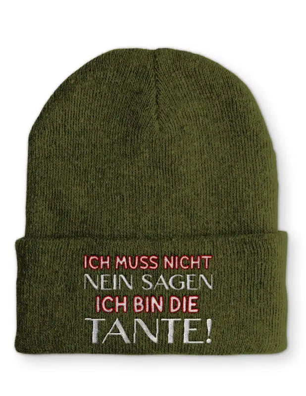 
                      
                        Beanie Mütze Ich muss nicht Nein sagen bin die Tante! Statement mit Spruch - Olive
                      
                    