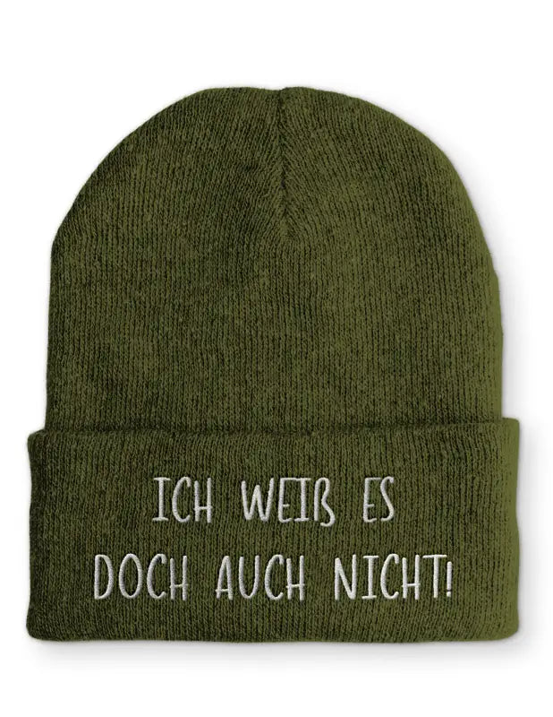 
                      
                        Beanie Mütze Ich weiß es doch auch nicht! Statement mit Spruch - Olive
                      
                    