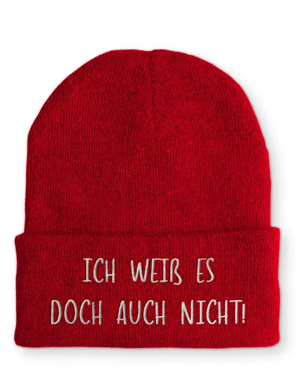 
                      
                        Beanie Mütze Ich weiß es doch auch nicht! Statement mit Spruch - Rot
                      
                    