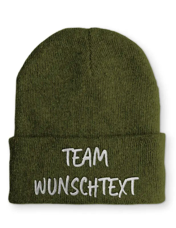 
                      
                        Beanie Mütze Team ’Wunschtext’ Statement mit Spruch - Olive
                      
                    