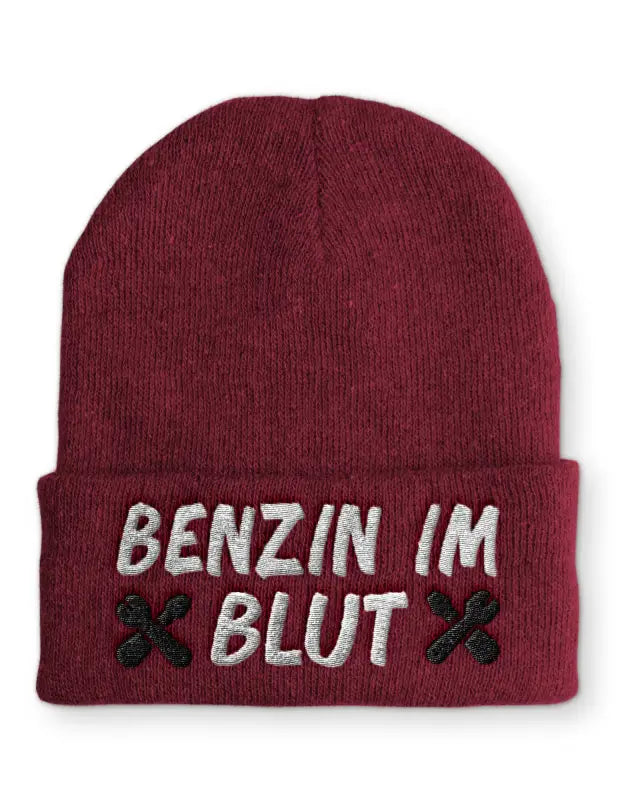 Benzin im Blut Wintermütze Spruchmütze Beanie perfekt für die kalte Jahreszeit - Bordeaux