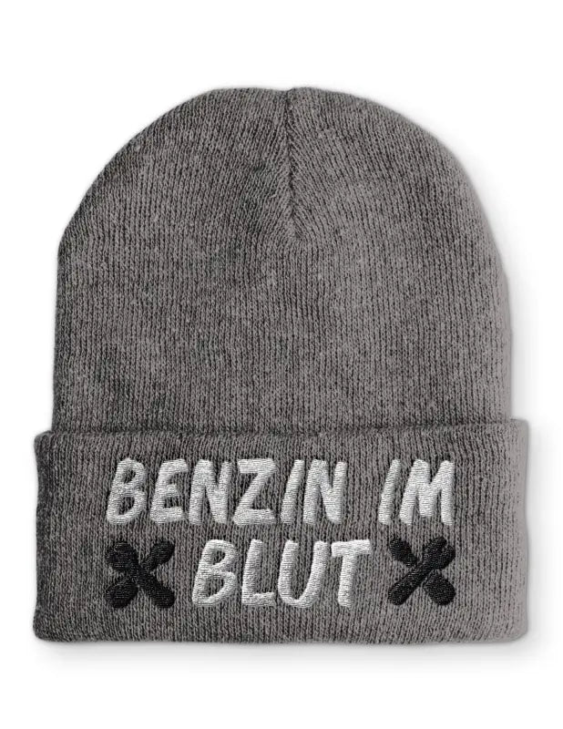 Benzin im Blut Wintermütze Spruchmütze Beanie perfekt für die kalte Jahreszeit - Grau