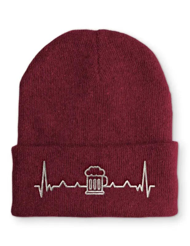 Bier Herzschlag Wintermütze Spruchmütze Beanie perfekt für die kalte Jahreszeit - Bordeaux