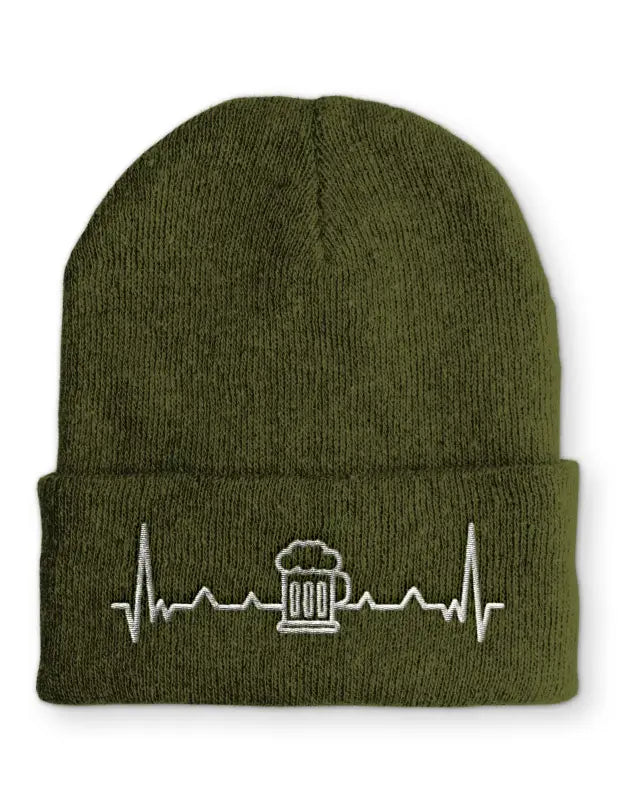 Bier Herzschlag Wintermütze Spruchmütze Beanie perfekt für die kalte Jahreszeit - Olive