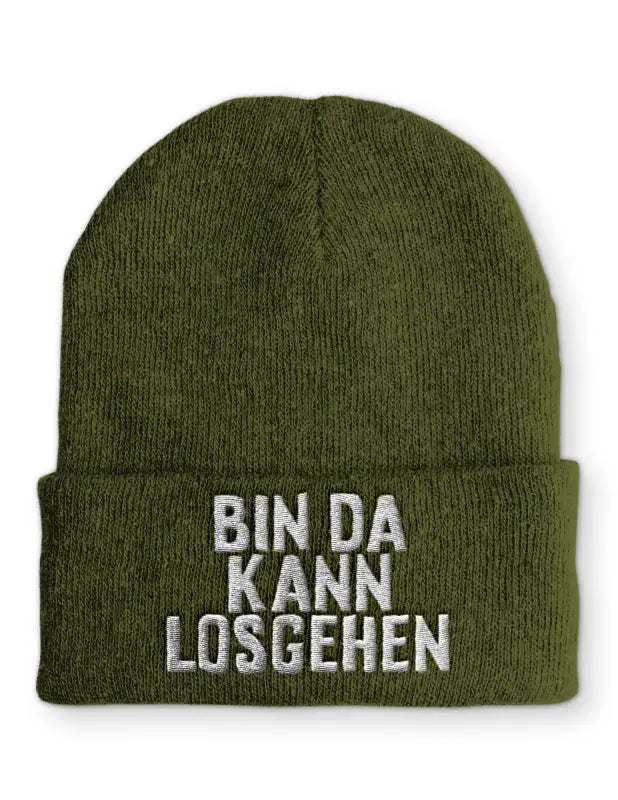 
                      
                        Bin da kann losgehen Wintermütze Spruchmütze Beanie perfekt für die kalte Jahreszeit - Olive
                      
                    