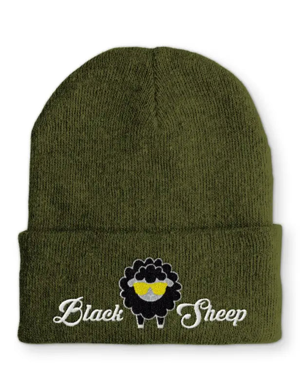 Black Sheep Wintermütze Spruchmütze Beanie perfekt für die kalte Jahreszeit - Olive