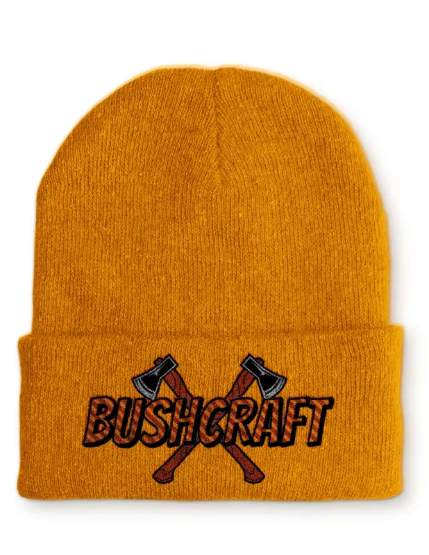 Bushcraft Outdoor Statement Beanie Mütze mit Spruch - Mustard