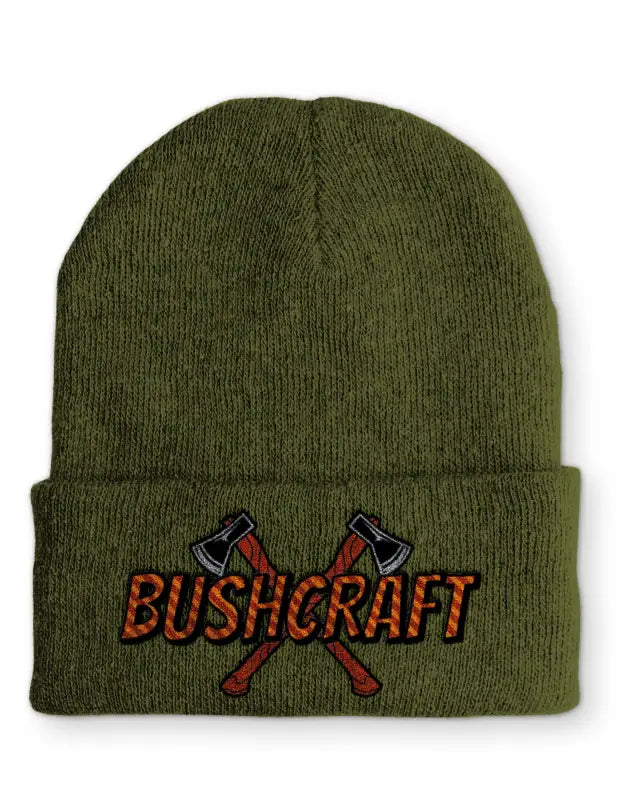 Bushcraft Outdoor Statement Beanie Mütze mit Spruch - Olive