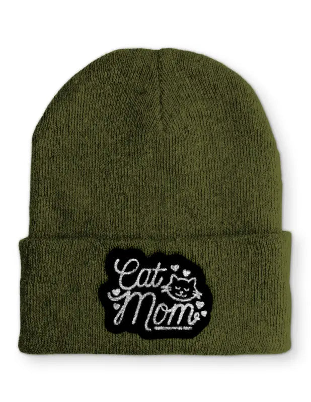 Cat Mom Wintermütze Spruchmütze Beanie perfekt für die kalte Jahreszeit - Olive