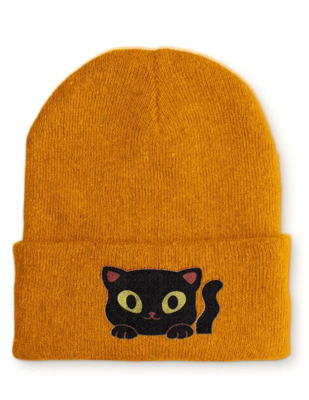 Cute Cat Statement Beanie Mütze mit Spruch - Mustard