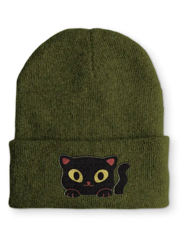 Cute Cat Statement Beanie Mütze mit Spruch - Olive
