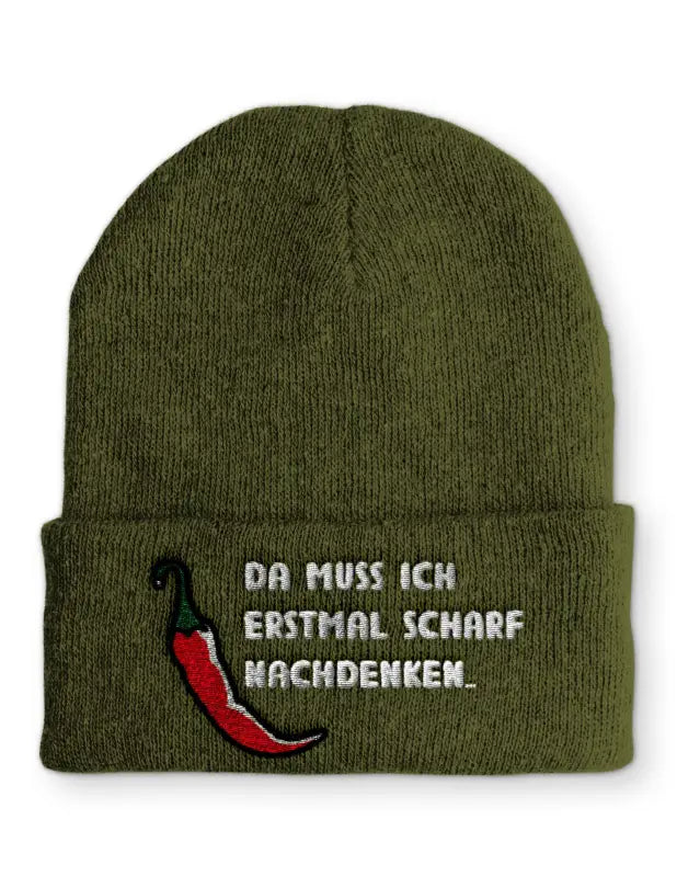 
                      
                        Da muss ich erstmal scharf nachdenken... Wintermütze Spruchmütze Beanie perfekt für die kalte Jahreszeit - Olive
                      
                    