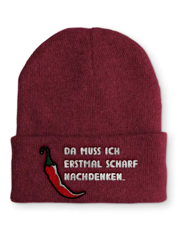 
                      
                        Da muss ich erstmal scharf nachdenken... Wintermütze Spruchmütze Beanie perfekt für die kalte Jahreszeit - Bordeaux
                      
                    