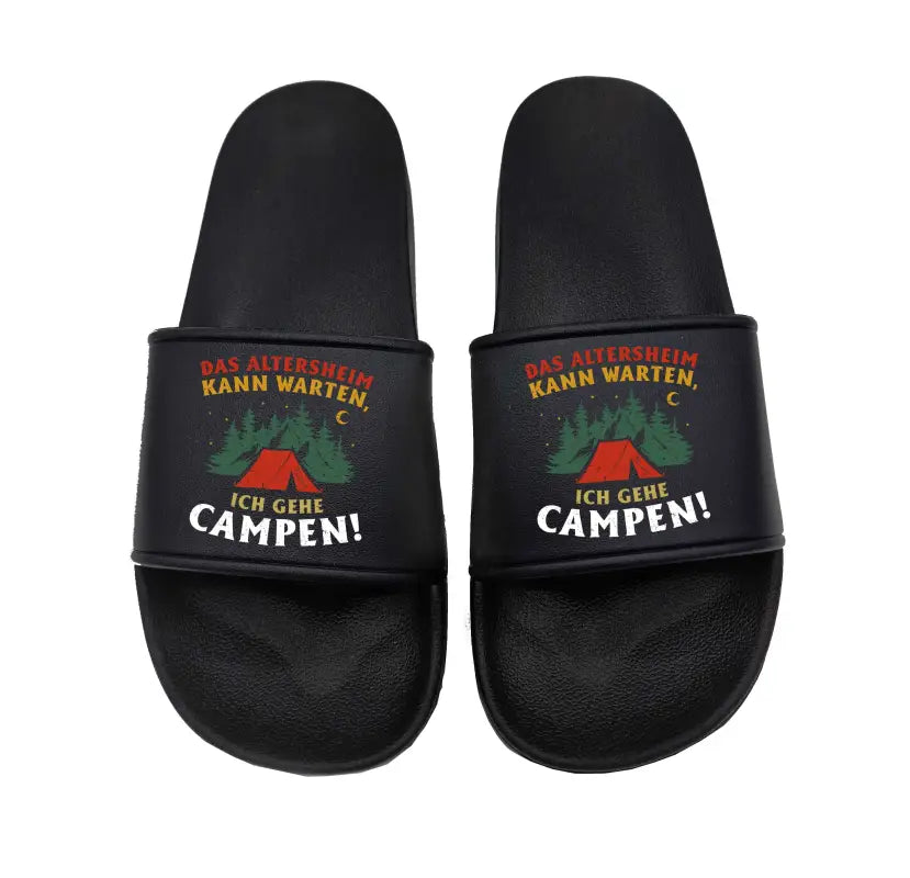 Das Altersheim kann warten ich gehe Campen  Badelatschen Sandalen Urlaub Sommerschuh Unisex