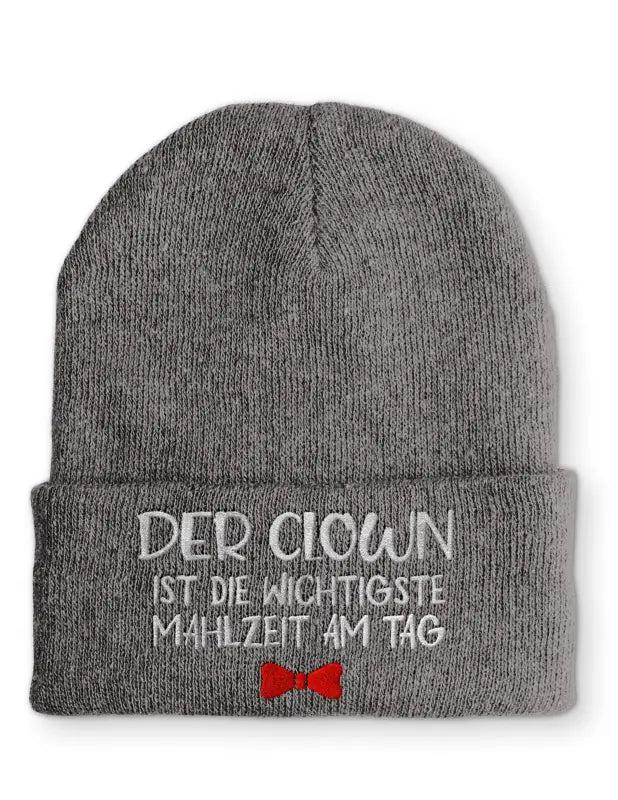 Der Clown ist die wichtigste Mahlzeit am Tag Lagerfeuer Statement Beanie Mütze mit Spruch - Grey