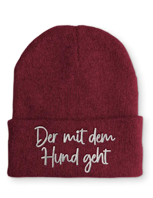 
                      
                        Der mit dem Hund geht Statement Beanie Mütze Spruch - Bordeaux
                      
                    