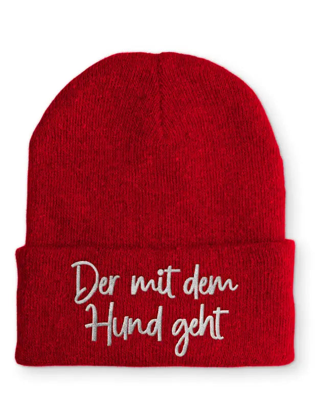 
                      
                        Der mit dem Hund geht Statement Beanie Mütze Spruch - Rot
                      
                    