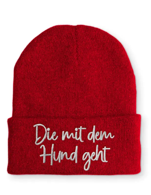 
                      
                        Die mit dem Hund geht Statement Beanie Mütze Spruch - Rot
                      
                    