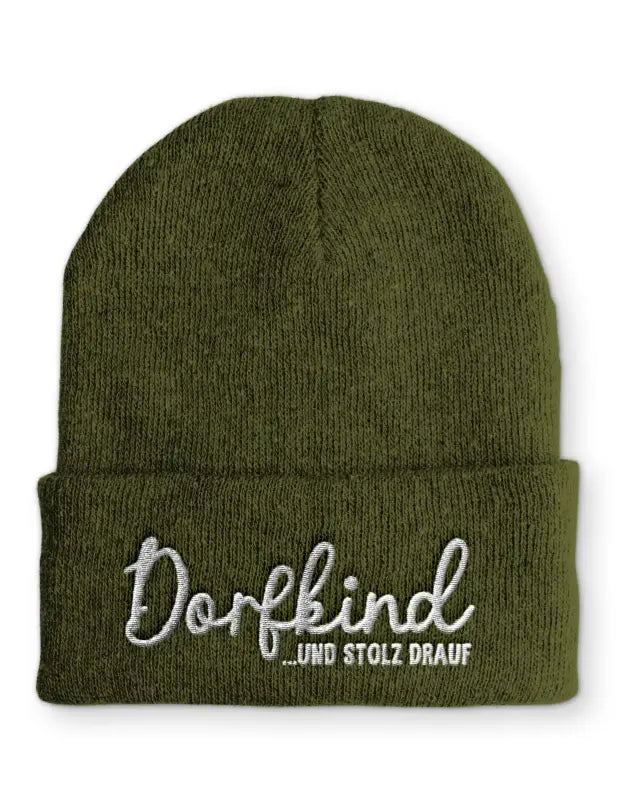 
                      
                        Dorfkind und stolz drauf Wintermütze Spruchmütze Beanie perfekt für die kalte Jahreszeit - Olive
                      
                    