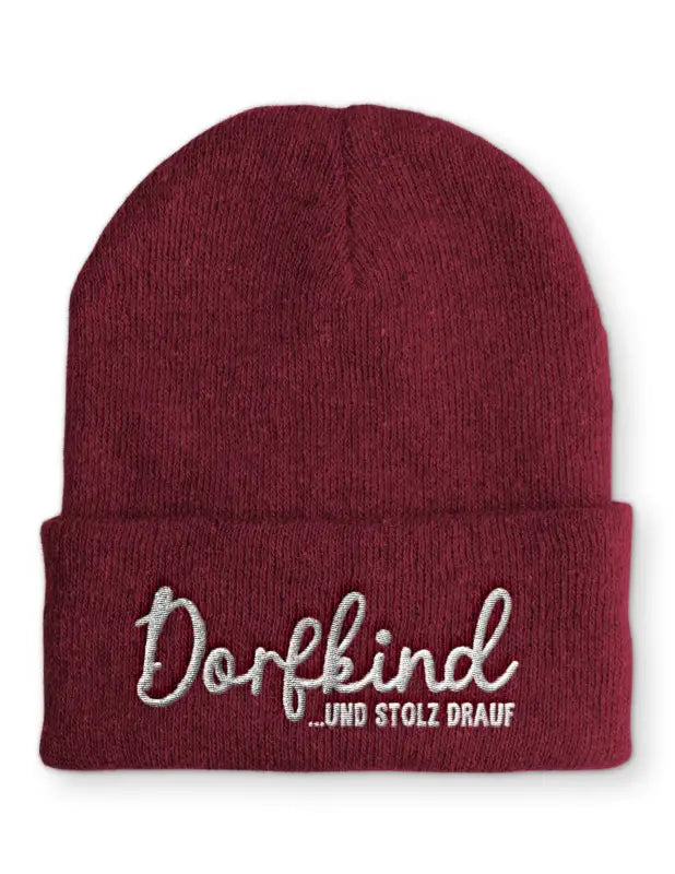 
                      
                        Dorfkind und stolz drauf Wintermütze Spruchmütze Beanie perfekt für die kalte Jahreszeit - Bordeaux
                      
                    