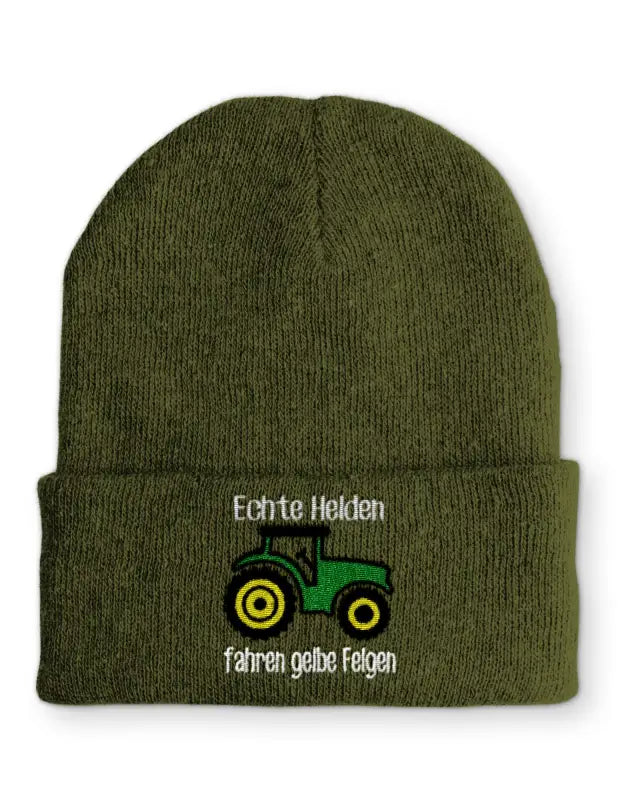 
                      
                        Echte Helden fahren gelbe Felgen Wintermütze Spruchmütze Beanie perfekt für die kalte Jahreszeit - Olive
                      
                    