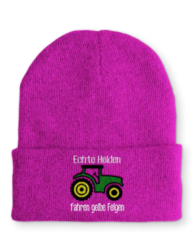 Echte Helden fahren gelbe Felgen Wintermütze Spruchmütze Beanie perfekt für die kalte Jahreszeit - Pink