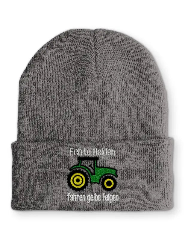 
                      
                        Echte Helden fahren gelbe Felgen Wintermütze Spruchmütze Beanie perfekt für die kalte Jahreszeit - Grau
                      
                    