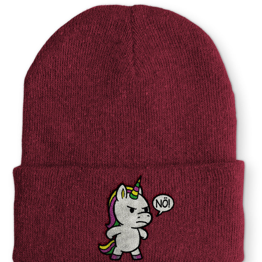 Einhorn Nö Beanie Mütze mit Spruch - Bordeaux - Mütze