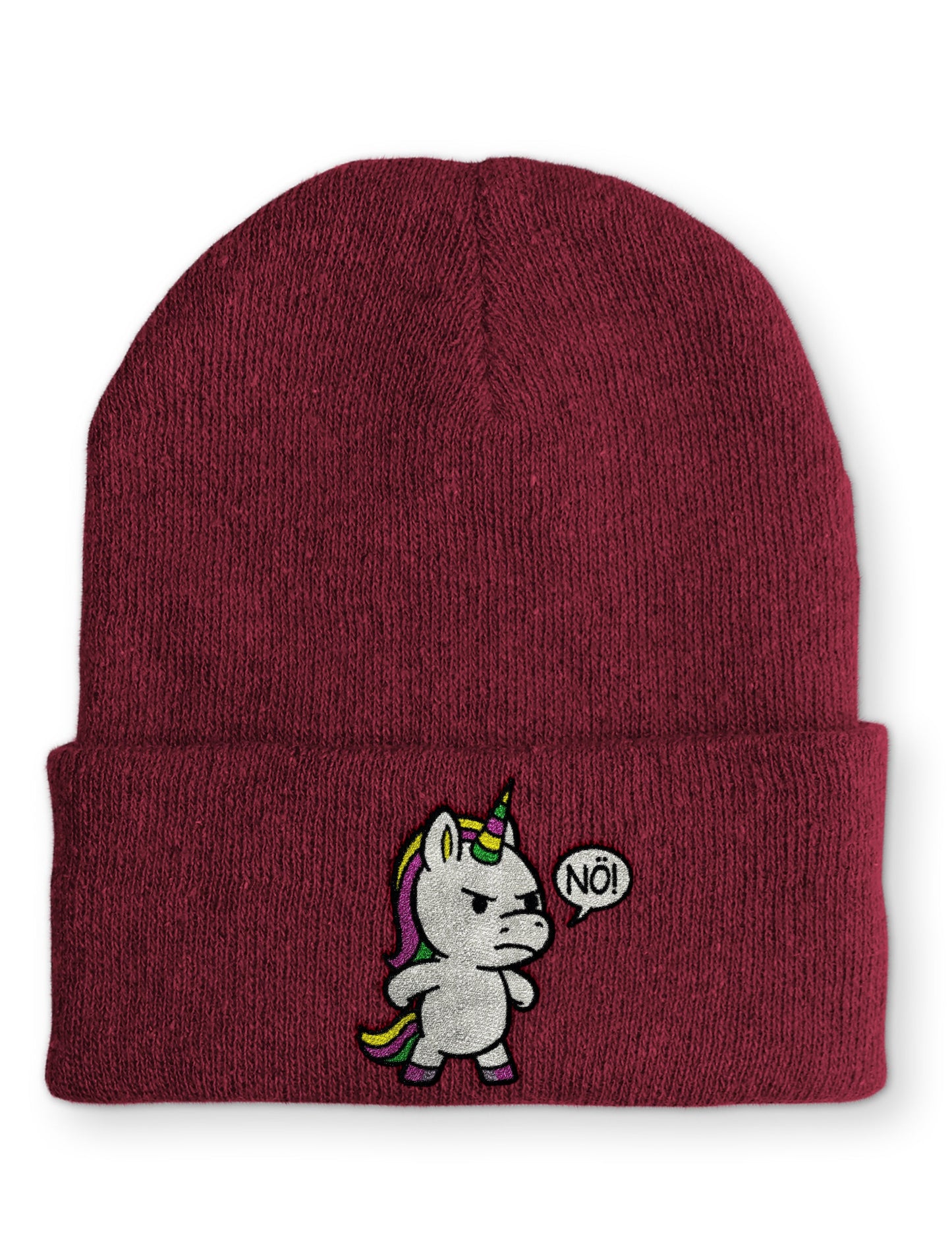 Einhorn Nö Beanie Mütze mit Spruch - Bordeaux - Mütze