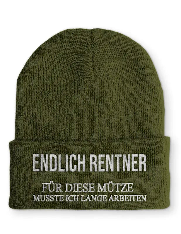 
                      
                        Endlich Rentner für diese Mütze muss ich lange arbeiten Statement Beanie mit Spruch - Olive
                      
                    