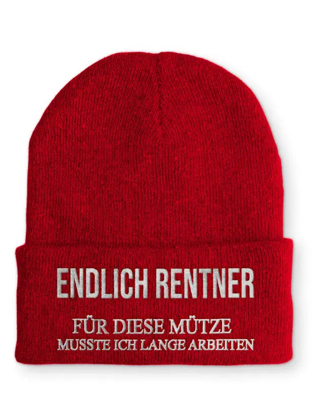 
                      
                        Endlich Rentner für diese Mütze muss ich lange arbeiten Statement Beanie mit Spruch - Rot
                      
                    