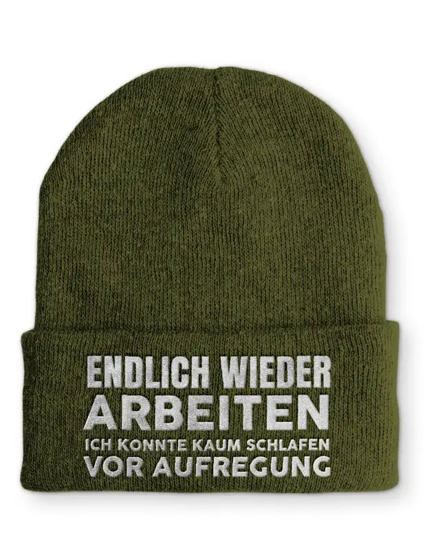 
                      
                        Endlich wieder arbeiten ich konnte kaum schlafen vor Aufregung Statement Beanie Mütze mit Spruch - Olive
                      
                    