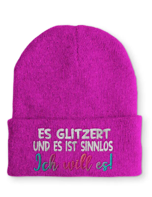 
                      
                        Es glitzert und ist sinnlos Ich will es! Statement Beanie Mütze mit Spruch - Pink
                      
                    