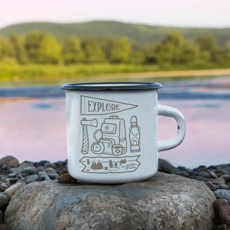 Explore Zelt Outdoor Emaille Tasse - Weiss