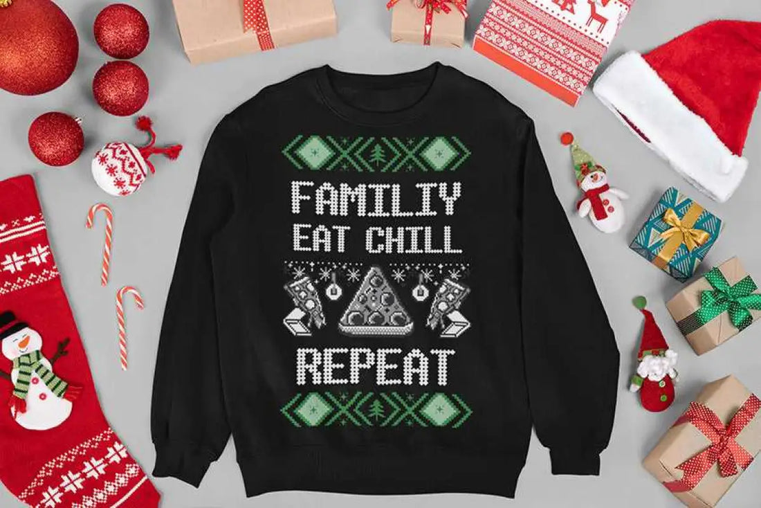 Family eat chill repeat Ugly Christmassweater