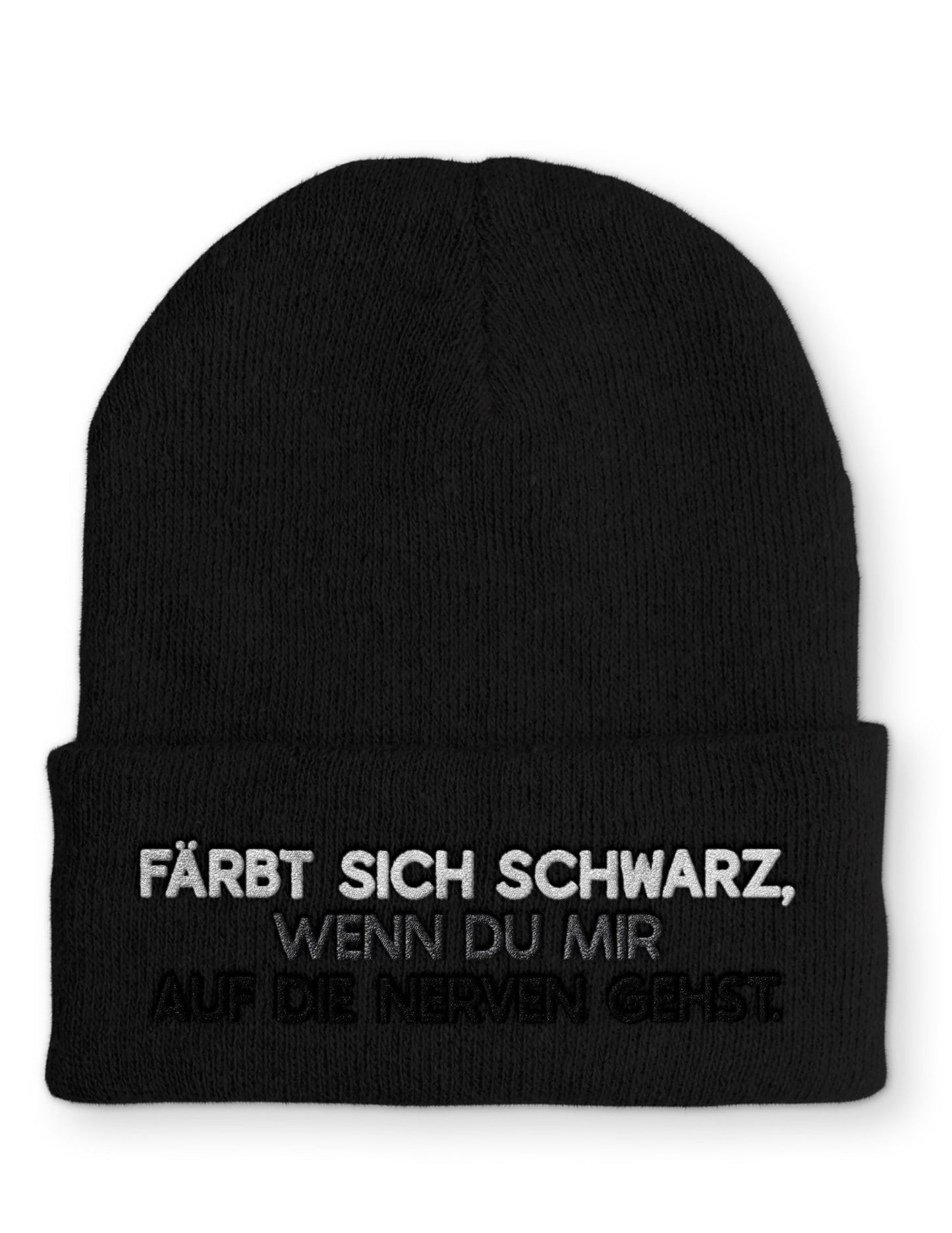 Färbt sich schwarz, wenn du mir auf die Nerven gehst. Statement Beanie Mütze mit Spruch - tshirtladen - Mütze