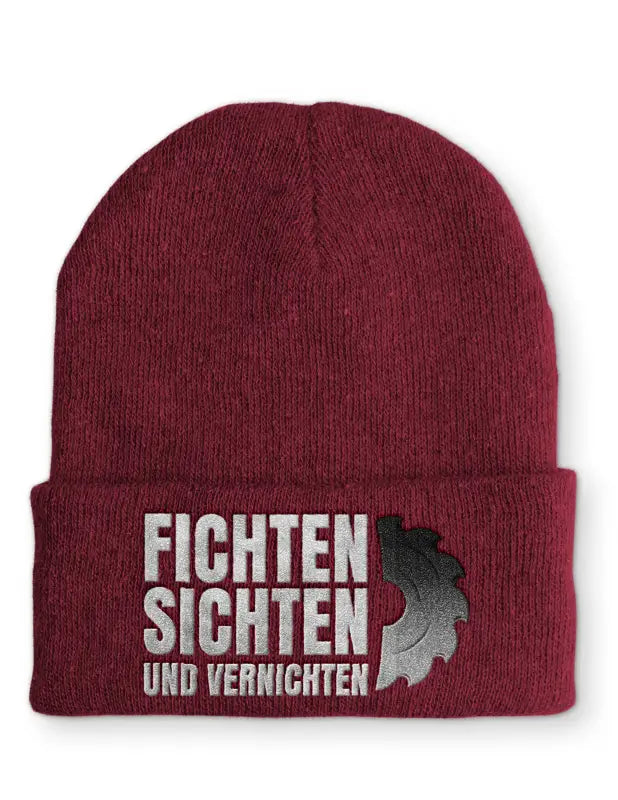 
                      
                        Fichten Sichten und Vernichten Statement Beanie Mütze mit Spruch - Bordeaux
                      
                    