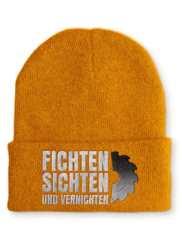 
                      
                        Fichten Sichten und Vernichten Statement Beanie Mütze mit Spruch - Mustard
                      
                    