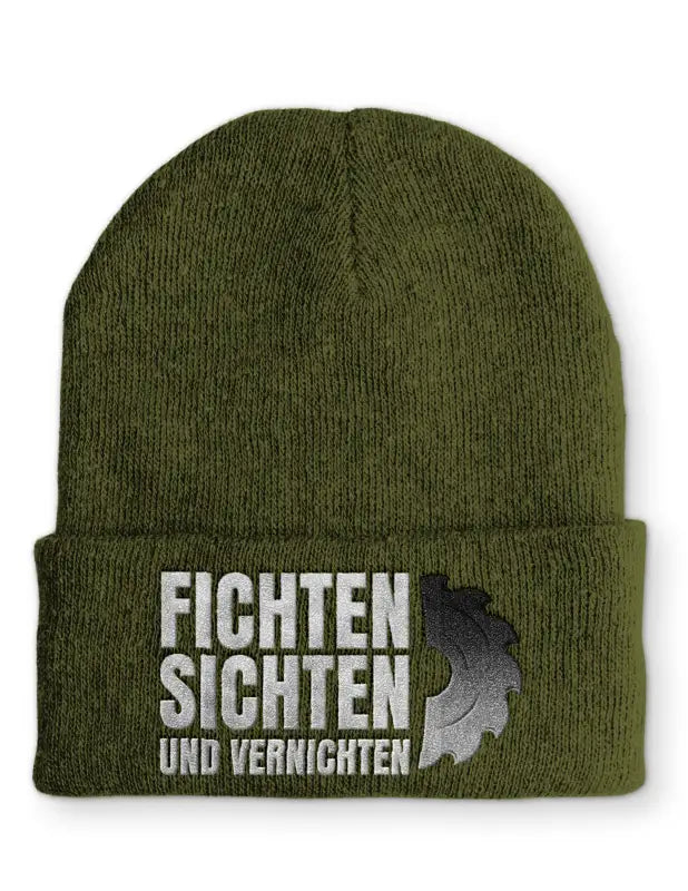 
                      
                        Fichten Sichten und Vernichten Statement Beanie Mütze mit Spruch - Olive
                      
                    