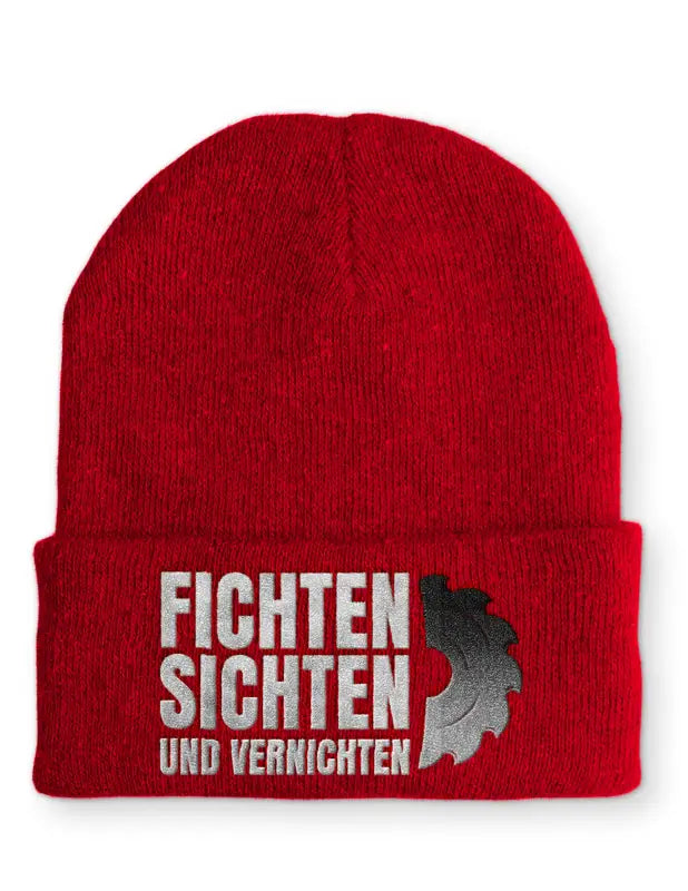 
                      
                        Fichten Sichten und Vernichten Statement Beanie Mütze mit Spruch - Rot
                      
                    