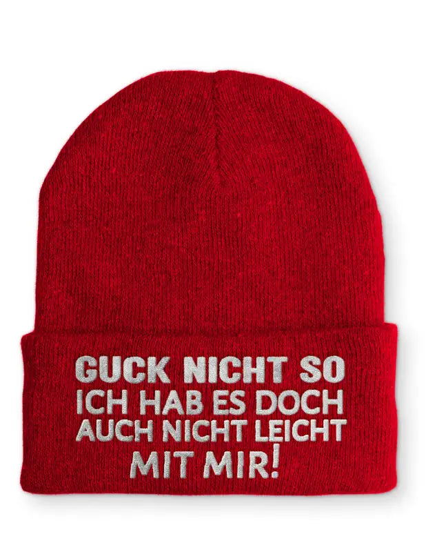 
                      
                        Guck nicht so Ich hab es doch auch leicht mit mir! Statement Beanie Mütze Spruch - Rot
                      
                    