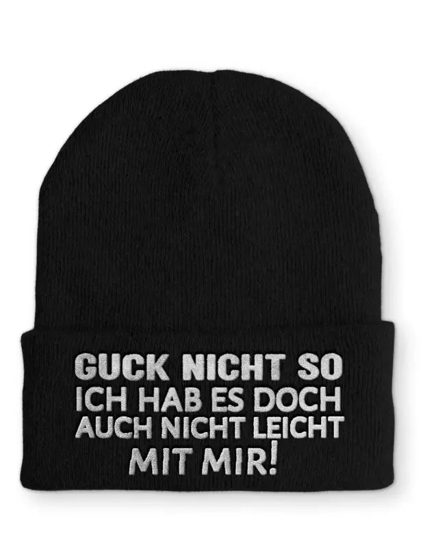 
                      
                        Guck nicht so Ich hab es doch auch leicht mit mir! Statement Beanie Mütze Spruch - Black
                      
                    