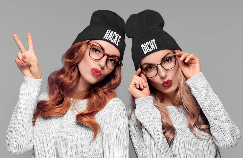 Hake & Dicht Duo Partner Wintermütze Spruchmütze Beanie perfekt für die kalte Jahreszeit