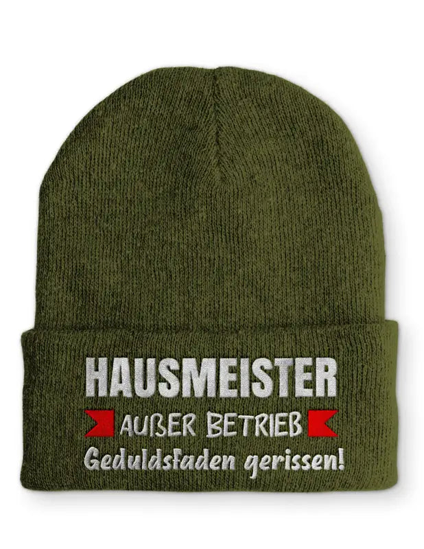 
                      
                        Hausmeister Außer Betrieb Geduldsfaden gerissen! Statement Beanie Mütze mit Spruch - Olive
                      
                    