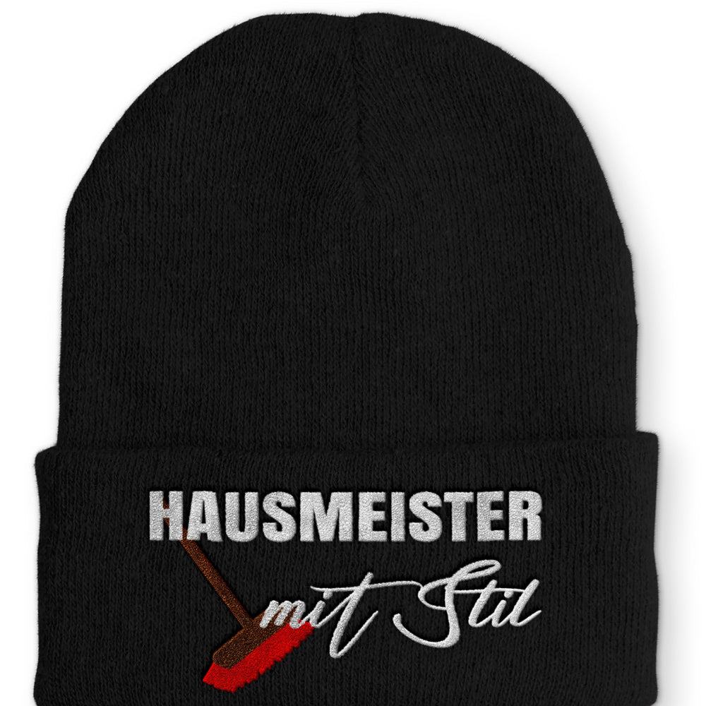 Hausmeister mit Stil Beanie Mütze mit Spruch - Black - Mütze