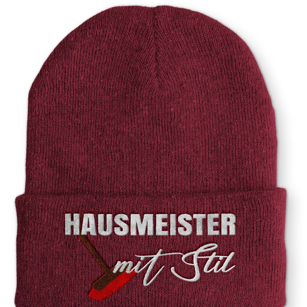 Hausmeister mit Stil Beanie Mütze mit Spruch - Bordeaux - Mütze