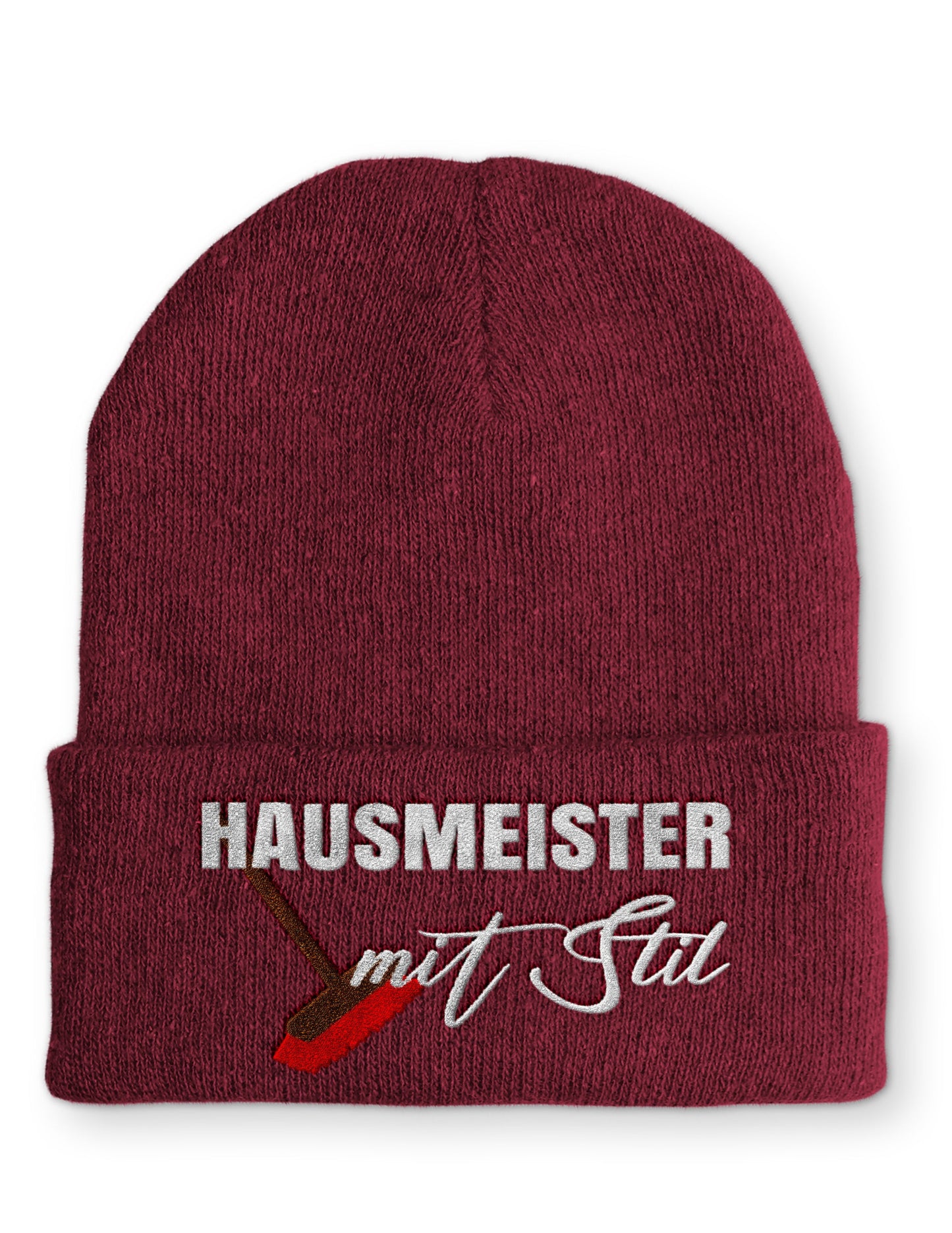 Hausmeister mit Stil Beanie Mütze mit Spruch - Bordeaux - Mütze