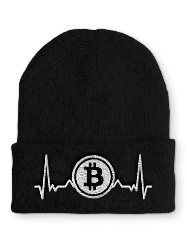 Heartbeat Bitcoin Krypto Herzschlag Mütze Beanie für den Kryptofan - Black
